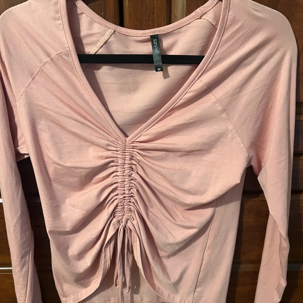 Elegant Pink Ruched Long Sleeve Blouse